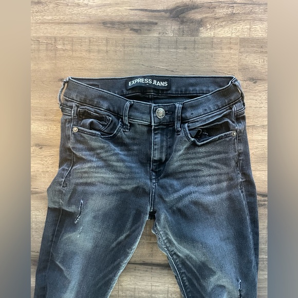 Express Supersoft Black Jeggings Size 4• Skinny Stretch Jeans • Distressed Knees - Picture 3 of 4